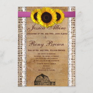 Rustic Country Sun Flower Lace Wedding Invitations