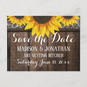 Rustic Country Sunflower Barn Wood Save the Date Postcard