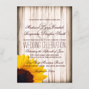 Rustic Country Sunflower Barn Wood Wedding Invites