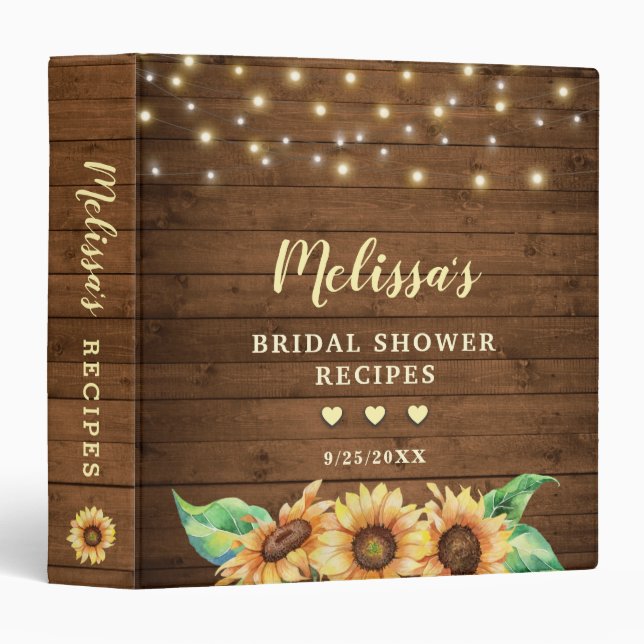 Rustic Country Sunflower Bridal Shower Recipe Book Binder (Front/Spine)