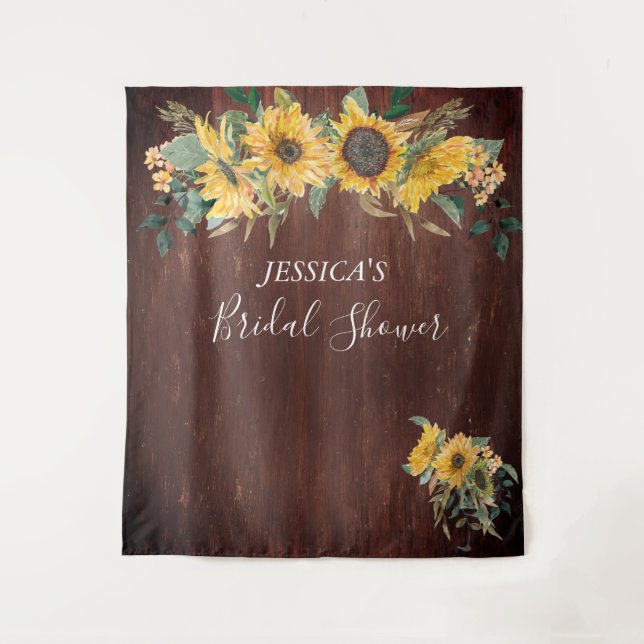 Rustic Country Sunflower Bridal Shower Wood Tapestry (Front)
