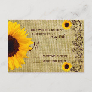 Rustic Country Sunflower Burlap Wedding RSVP Cards