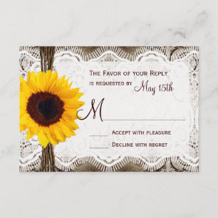 Rustic Country Sunflower Lace Twine Wedding RSVP