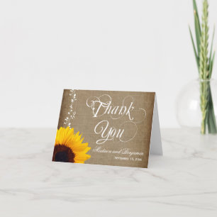 Rustic Country Sunflower Mariage Merci Cartes
