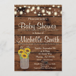Rustic Country Sunflower Mason Jar Baby Shower Invitation