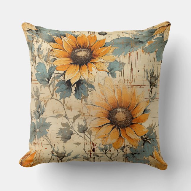 Rustic Country Sunflower Shabby Chic Flower Floral Throw Pillow (Front)