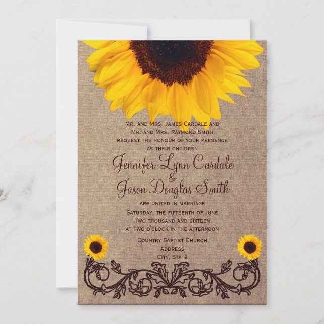 Rustic Country Sunflower Vines Wedding Invitations (Front)