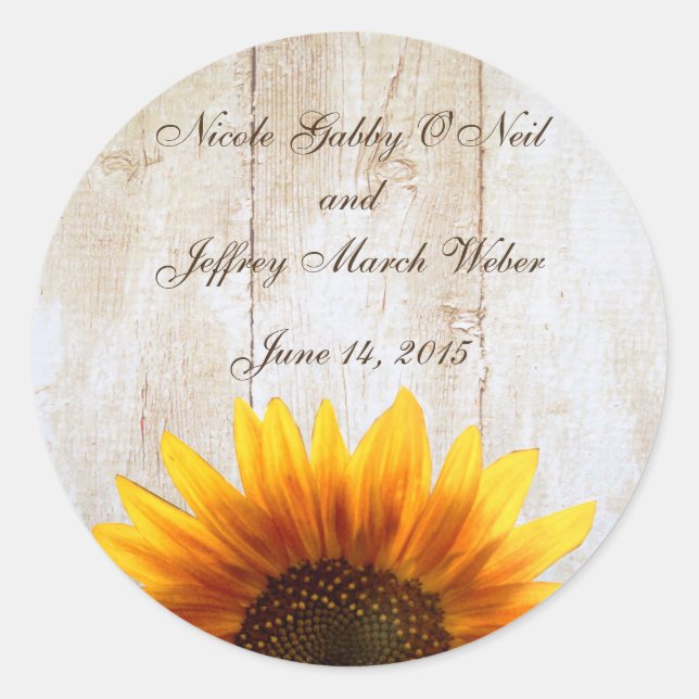 Rustic Country Sunflower Wedding Classic Round Sticker (Front)