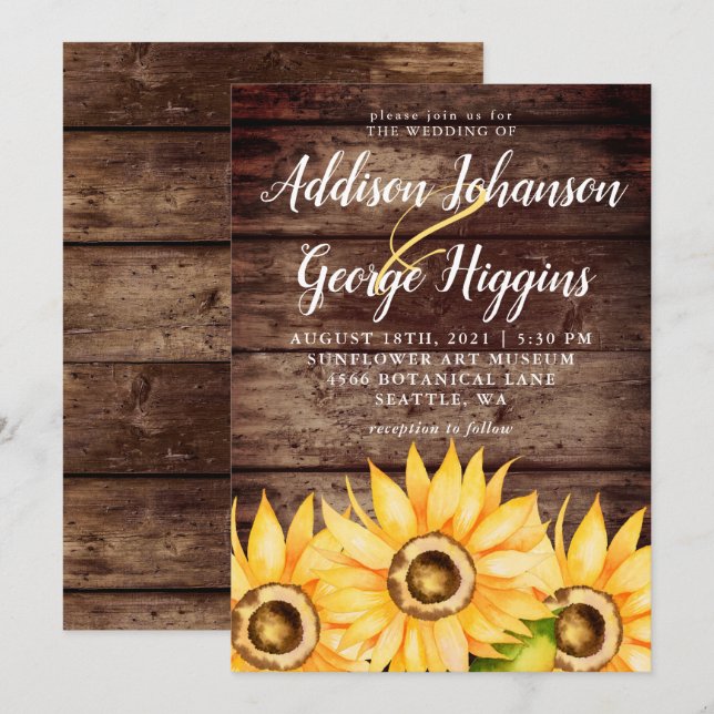 Rustic Country Sunflower Wedding Invitation (Front/Back)