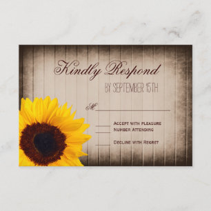 Rustic Country Sunflower Wood Wedding RSVP Cards