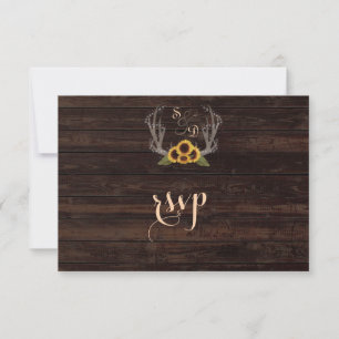 Rustic Country Sunflowers Antlers Wedding RSVP Card