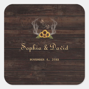 Rustic Country Sunflowers Antlers Wedding Square Sticker
