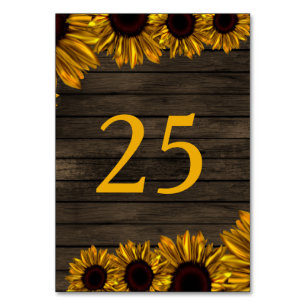 Rustic Country Sunflowers Barn Wood table number