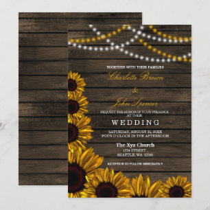 Rustic Country Sunflowers Barn Wood Wedding Invitation