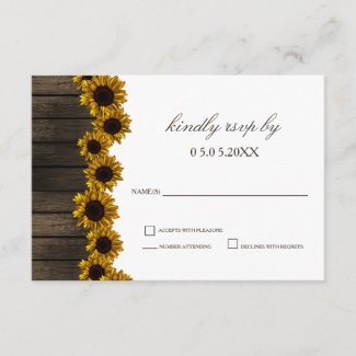Rustic Country Sunflowers Barn Wood Wedding rsvp
