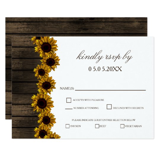 Rustic Country Sunflowers Barn Wood Wedding rsvp Card