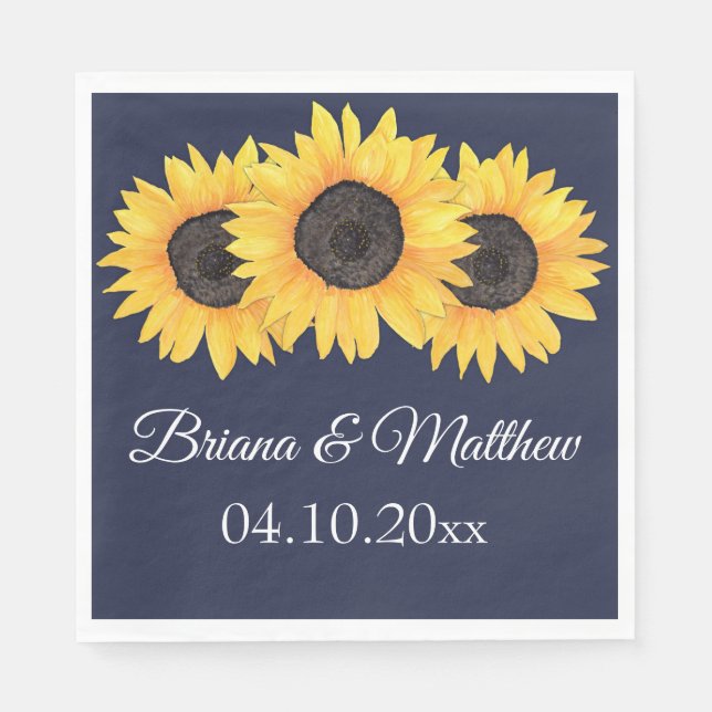 Rustic Country Sunflowers Blue Luncheon Napkin (Front)