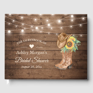 Rustic Country Sunflowers Boots Bridal Shower Guest Book