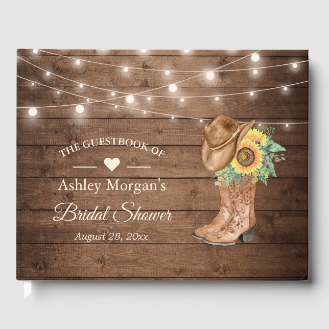 Rustic Country Sunflowers Boots Bridal Shower Guest Book (Front)