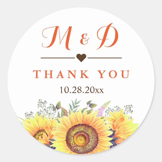 Rustic Country Sunflowers Bouquet Wedding Favour Classic Round Sticker (Front)