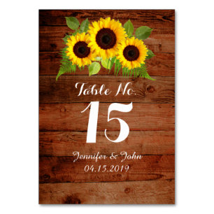 Rustic Country Sunflowers Fern Wedding Table Card