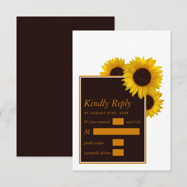 Rustic Country Sunflowers - Floral Wedding RSVP Card (Front/Back)