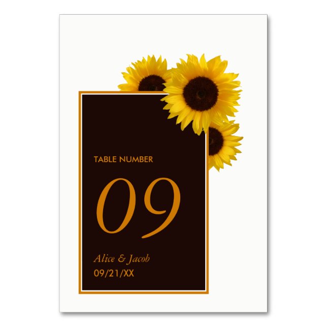 Rustic Country Sunflowers - Floral Wedding Table Number (Front)
