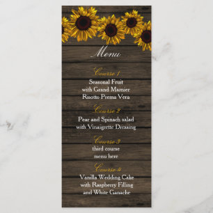 Rustic Country Sunflowers Grange Wood menu Mariage