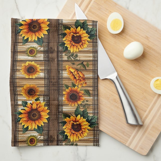 Rustic Country Sunflowers Kitchen Towel (Quarter Fold)