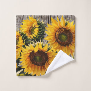 Rustic Country Sunflowers On Barnboard Print Bath Towel Set