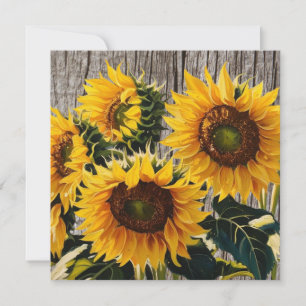 Rustic Country Sunflowers On Barnboard Print Holiday Card