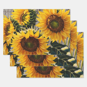 Rustic Country Sunflowers On Barnboard Print" Wrapping Paper Sheet