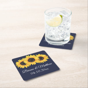 Rustic Country Sunflowers on Blue Coaster