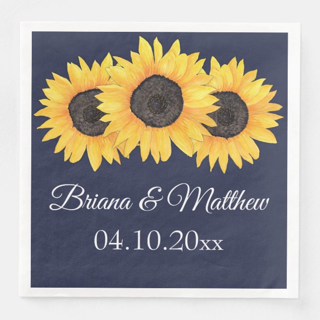 Rustic Country Sunflowers on Blue Dinner Napkin (Front)
