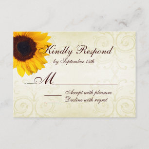 Rustic Country Sunflowers Swirls Wedding RSVP Card
