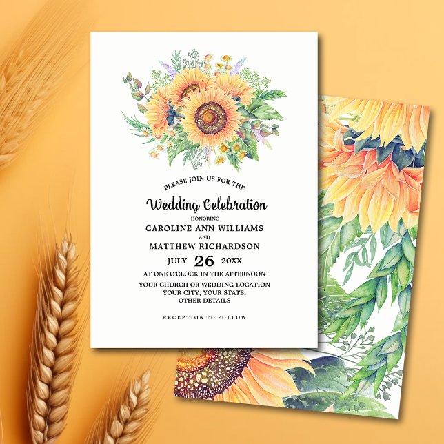 Rustic Country Sunflowers Wedding Invitations (Creator Uploaded)