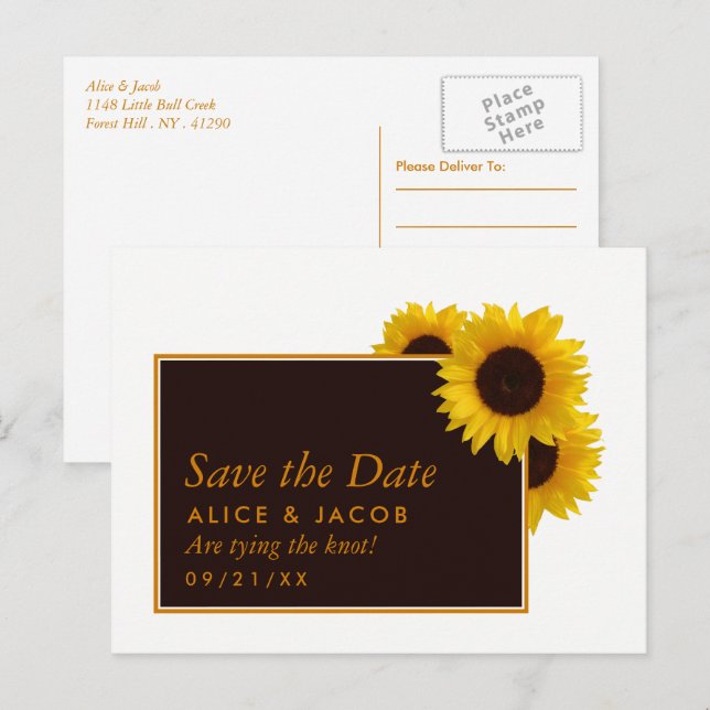 Rustic Country Sunflowers - Wedding Save the Date Postcard (Front/Back)