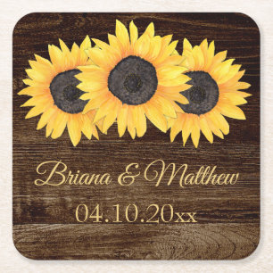 Rustic Country Sunflowers Wood Coaster