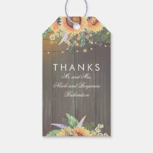 Rustic Country Sunflowers Wood String Lights Gift Tags