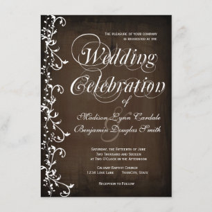Rustic Country Swirls Brown Wedding Invitations