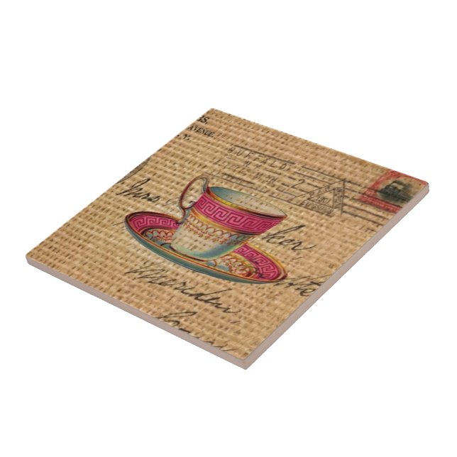 Rustic country tea party pink victorian teacup tile (Side)