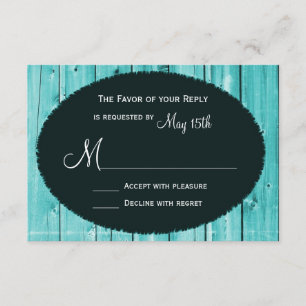 Rustic Country Teal Barn Wood Wedding RSVP Cards
