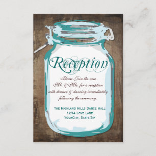 Rustic Country Teal Mason Jar Reception Cards