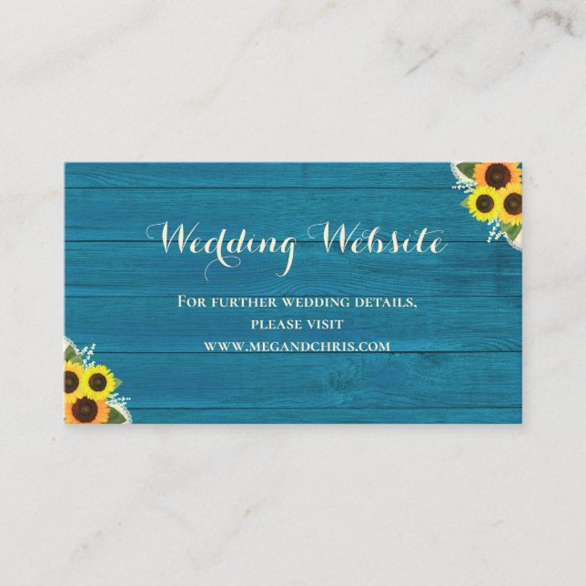 Rustic Country Teal Sunflower Wedding Website Enclosure Card (Front)