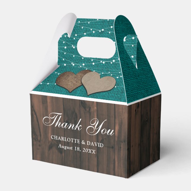 Rustic Country Teal Wedding Thank You Favor Box (Front Side)