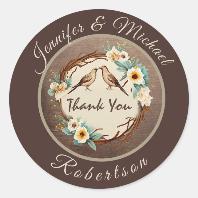 Rustic Country Thank You Classic Round Sticker (Front)