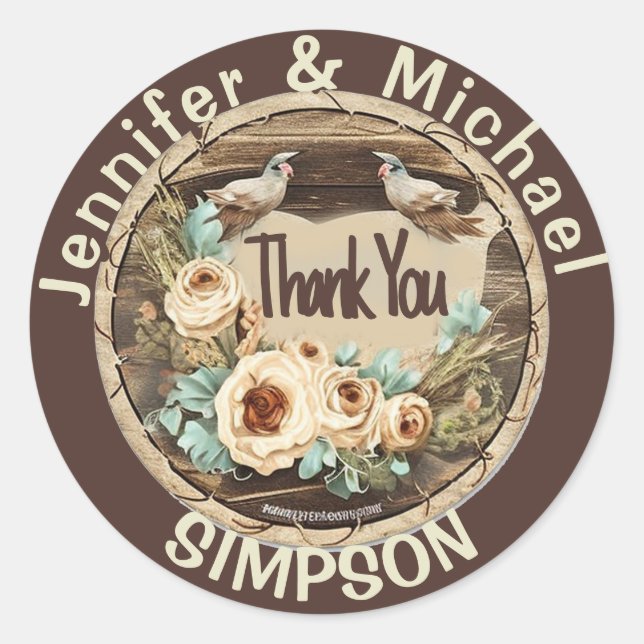 Rustic Country Thank You Classic Round Sticker (Front)