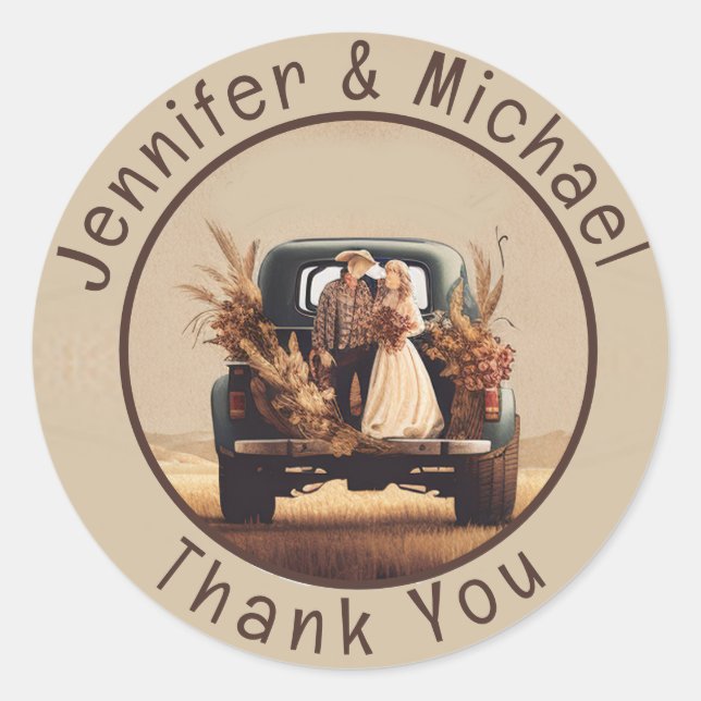 Rustic Country Thank You Classic Round Sticker (Front)