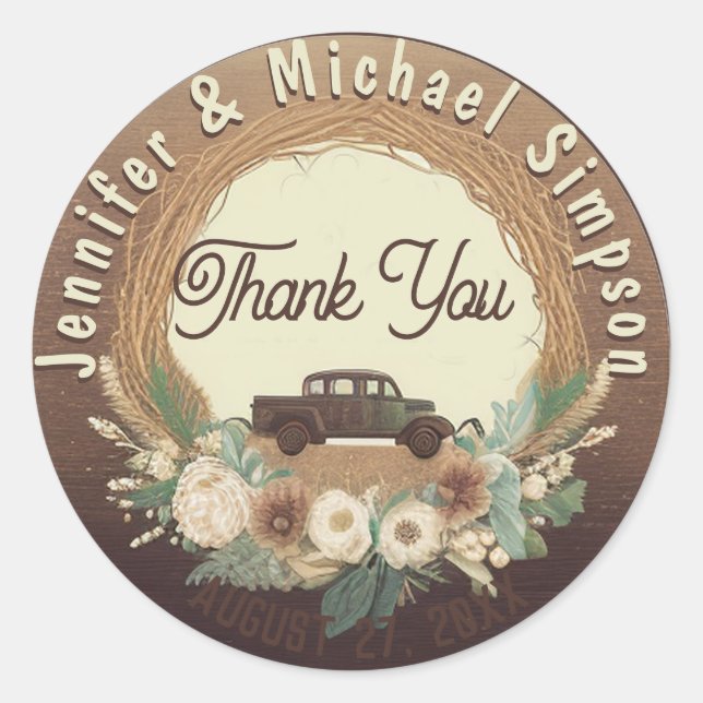 Rustic Country Thank You Classic Round Sticker (Front)