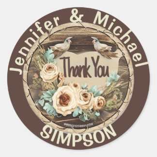 Rustic Country Thank You Classic Round Sticker